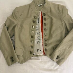 Guess Olive Green Military-Style Blazer with Red Lining